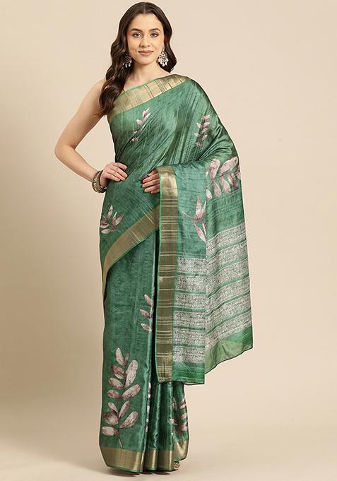 Green Digital Print Soft Silk Saree Set