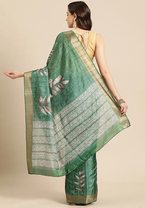Green Digital Print Soft Silk Saree Set