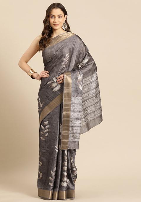 Brown Digital Print Soft Silk Saree Set