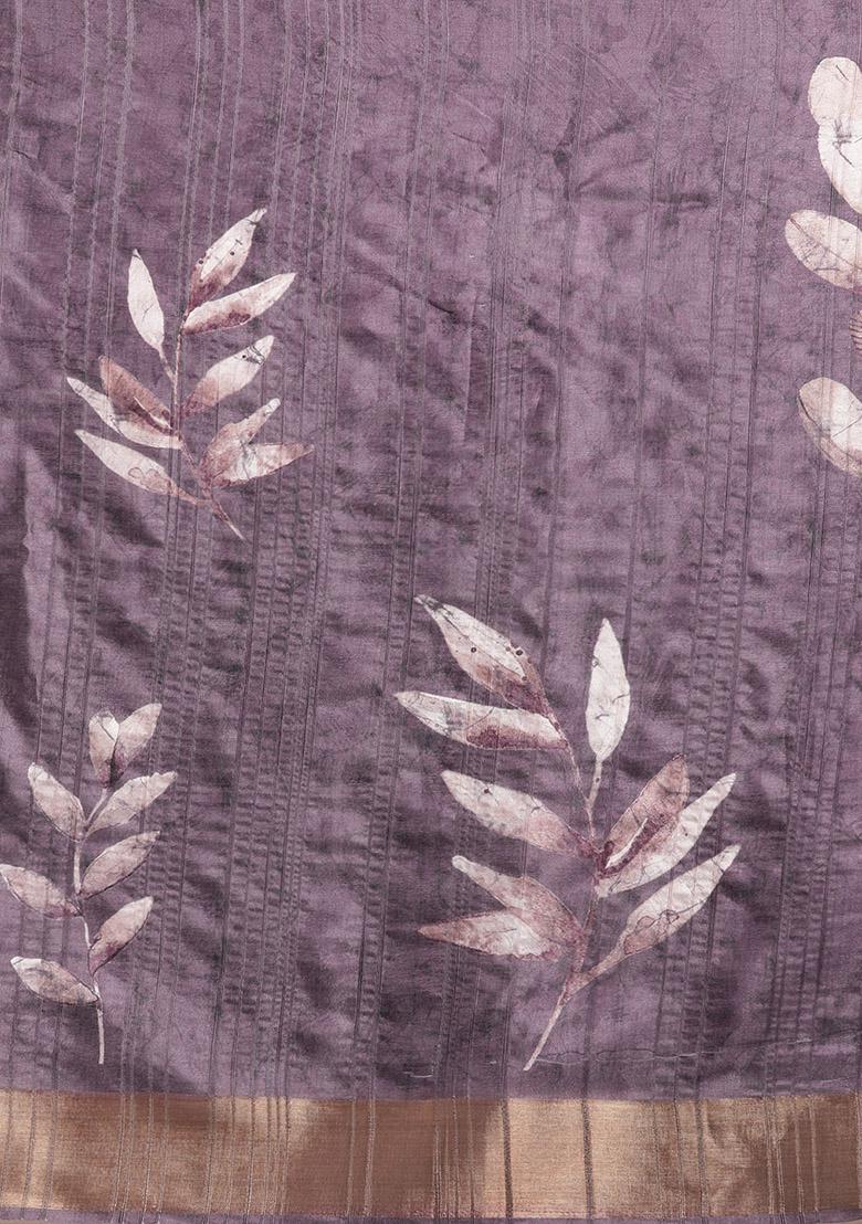 Lavender Digital Print Soft Silk Saree Set - Indya