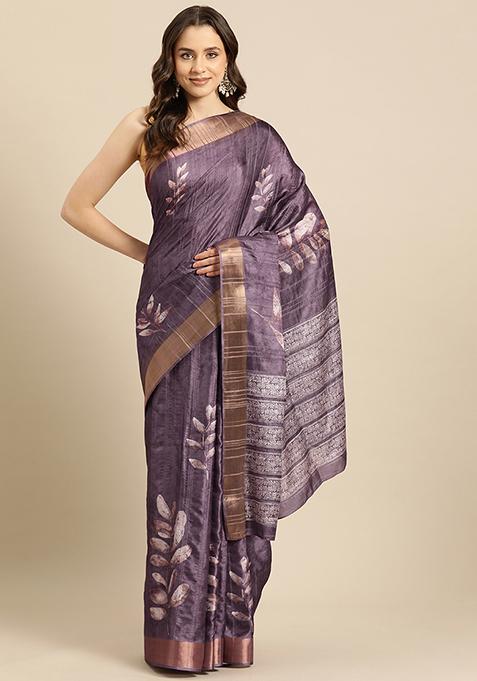 Lavender Digital Print Soft Silk Saree Set