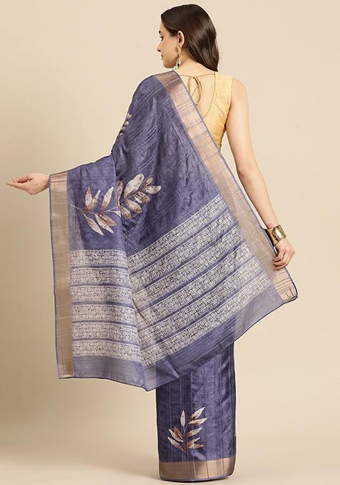 Royal Blue Digital Print Soft Silk Saree Set