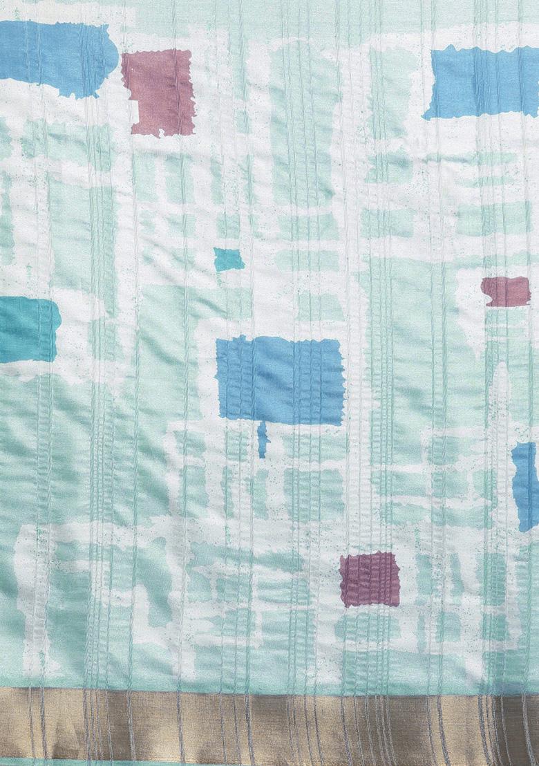 Turquoise Floral Digital Print Soft Silk Saree Set