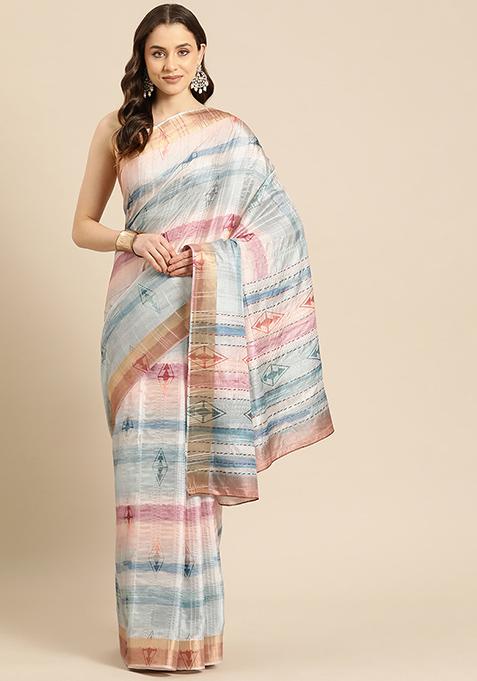 Multicolour Floral Digital Print Soft Silk Saree Set