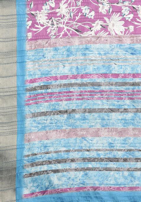 Purple Floral Digital Print Soft Silk Saree Set