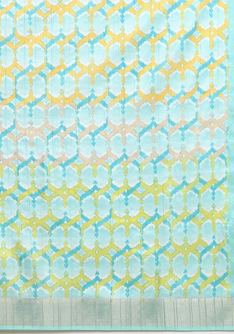 Multicolor Block Digital Print Tussar Silk Saree Set