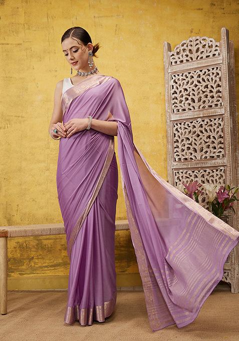 Purple Digital Print Pure Viscose Georgette Saree Set