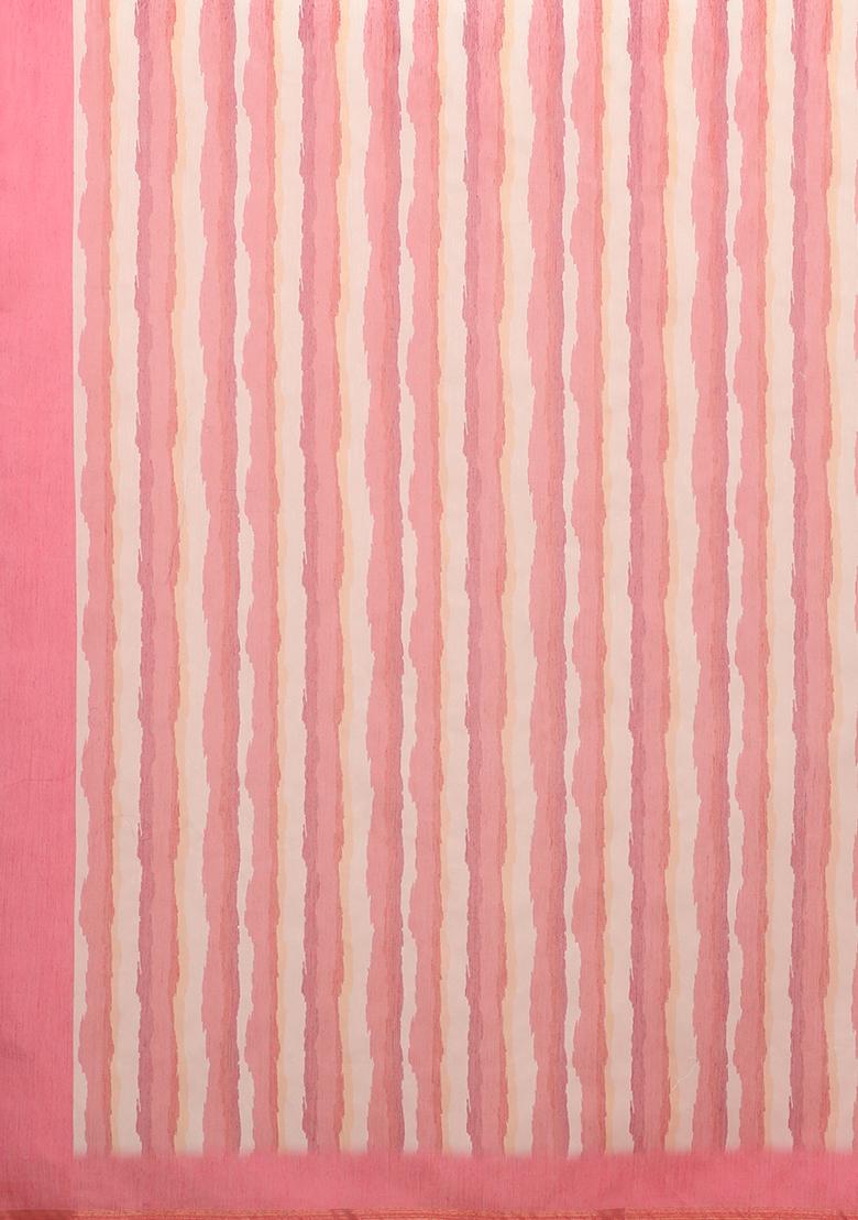 Red Printed Cotton Blend Saree Set