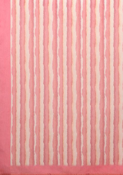 Red Printed Cotton Blend Saree Set