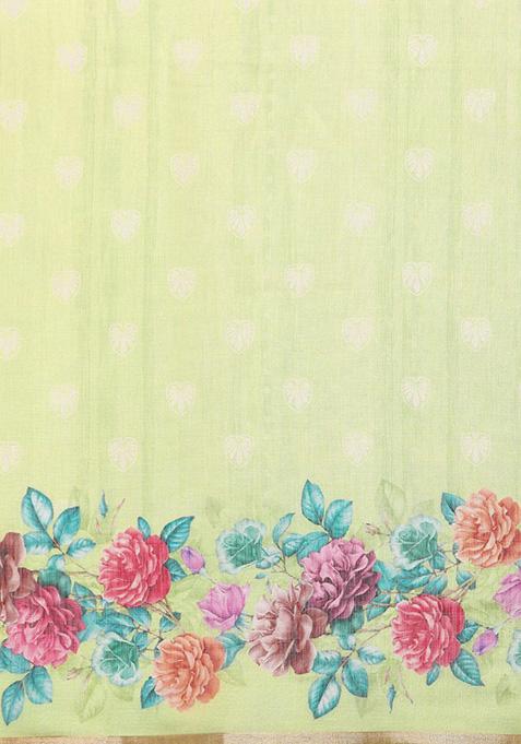 Maroon Floral Digital Print Cotton Blend Saree Set