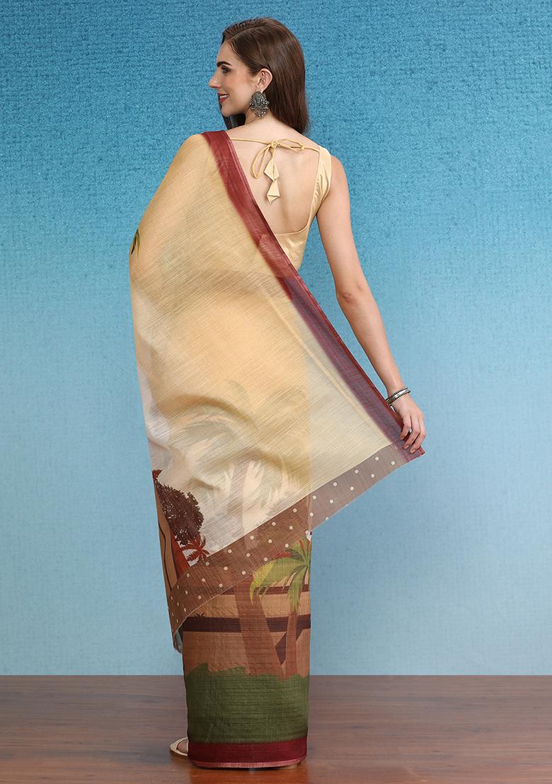 Multicolour Abstract Digital Print Silk Cotton Saree Set