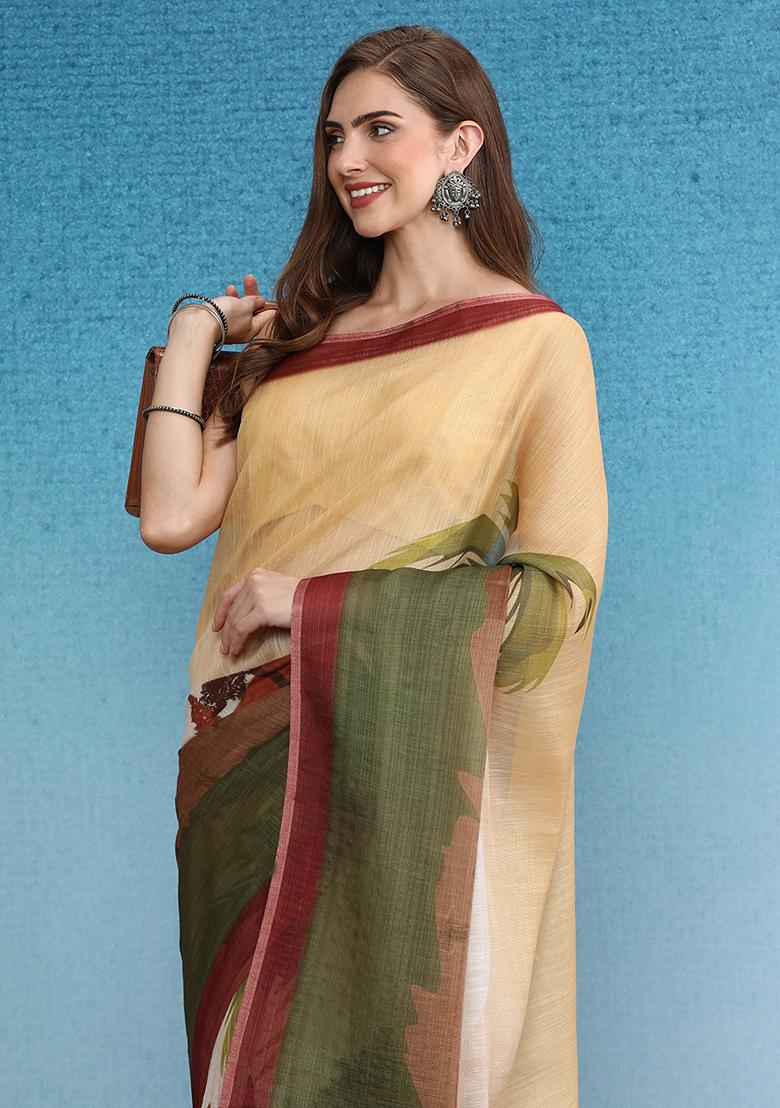 Multicolour Abstract Digital Print Silk Cotton Saree Set