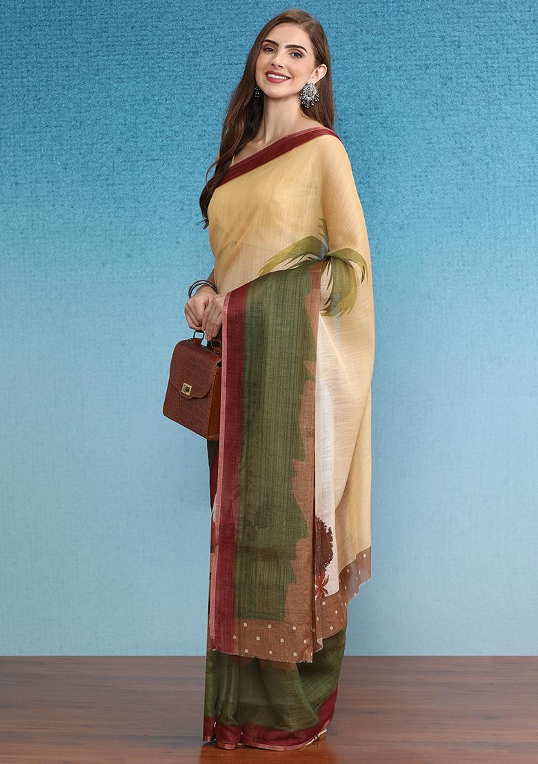 Multicolour Abstract Digital Print Silk Cotton Saree Set