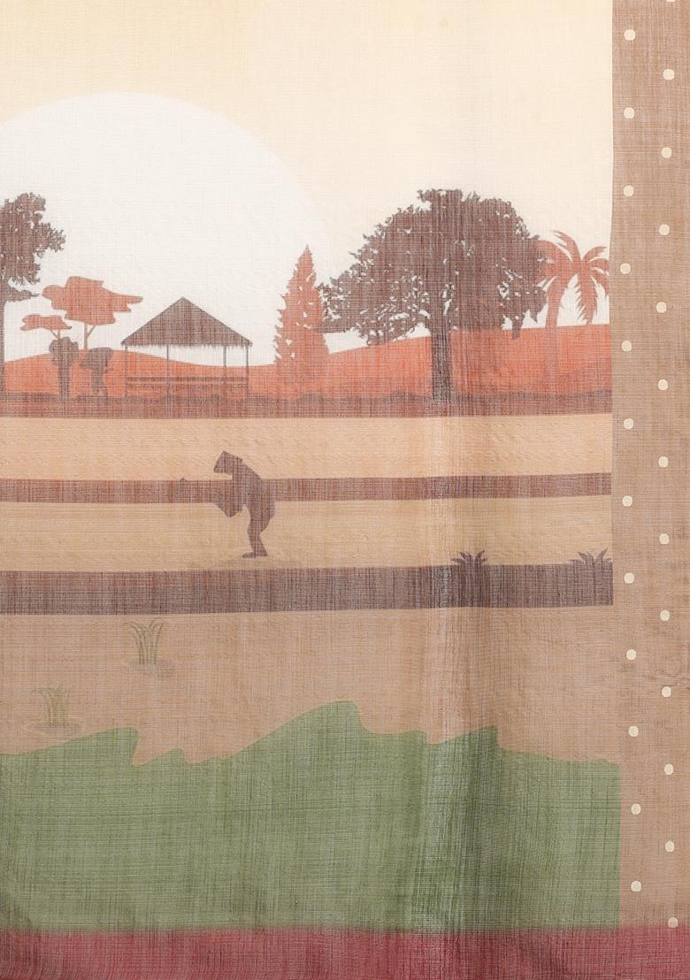 Multicolour Abstract Digital Print Silk Cotton Saree Set