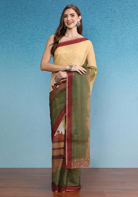 Multicolour Abstract Digital Print Silk Cotton Saree Set