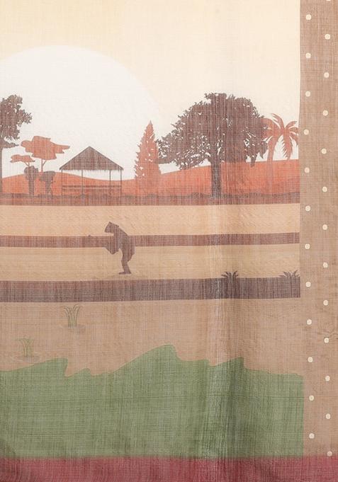 Multicolour Abstract Digital Print Silk Cotton Saree Set