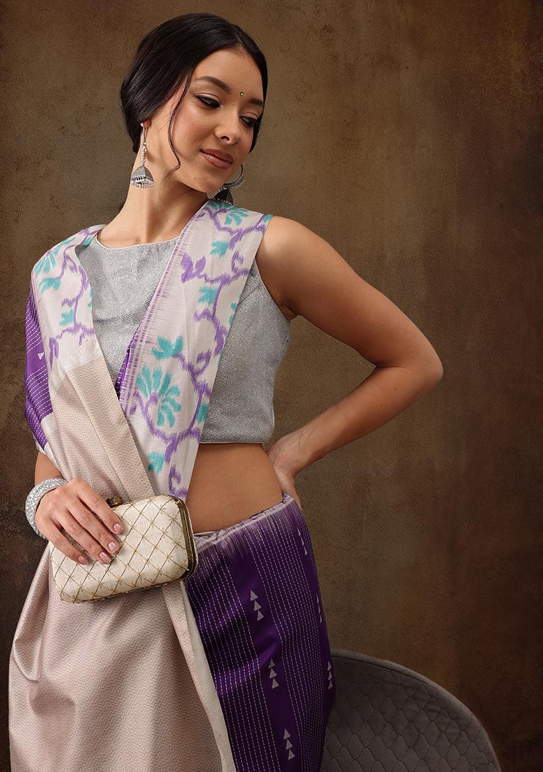Purple Digital Print Tassel Soft Silk Saree Set