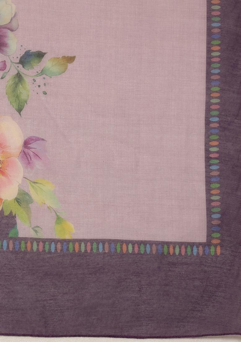 Lavender Digital Print Cotton Blend Saree Set - Indya