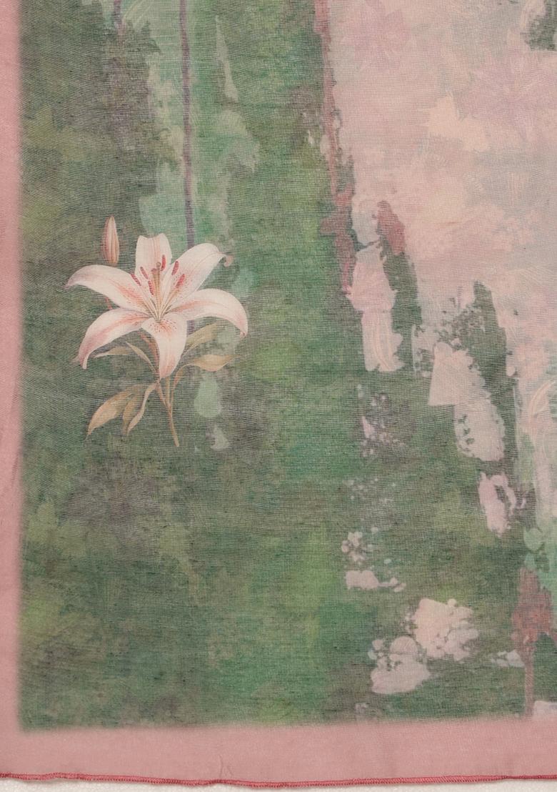 Multicolor Digital Print Soft Silk Saree Set