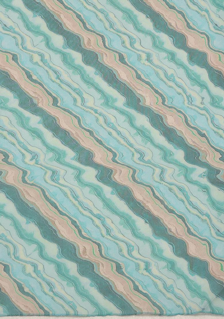 Turquoise Abstract Digital Print Cotton Blend Saree Set