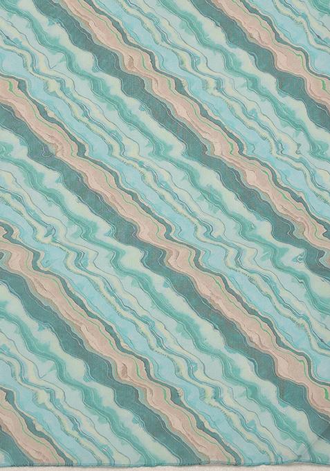 Turquoise Abstract Digital Print Cotton Blend Saree Set