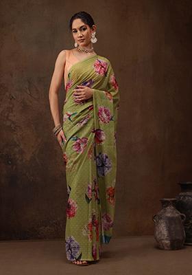 Maroon Floral Print Chiffon Saree Set