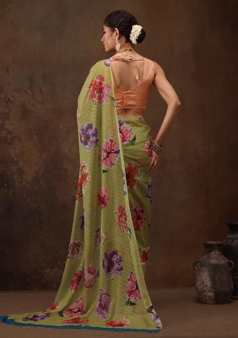 Maroon Floral Print Chiffon Saree Set
