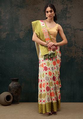 Multicolour Bandhani Print Soft Silk Saree Set