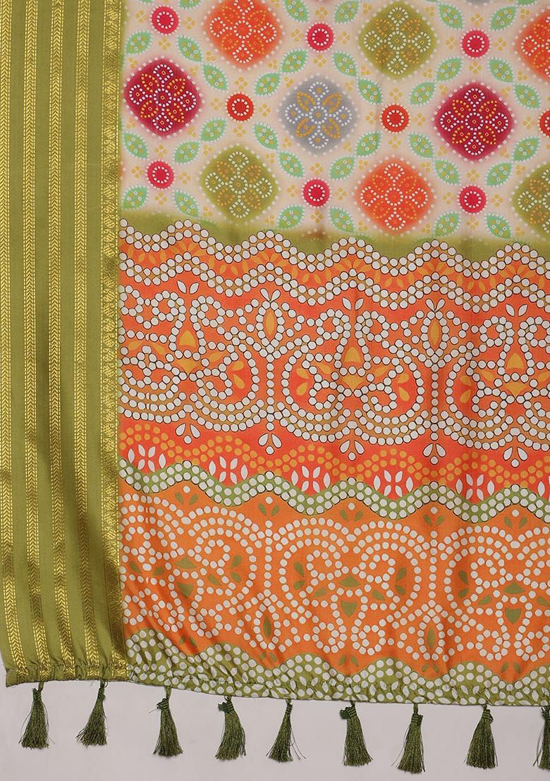 Multicolour Bandhani Print Soft Silk Saree Set