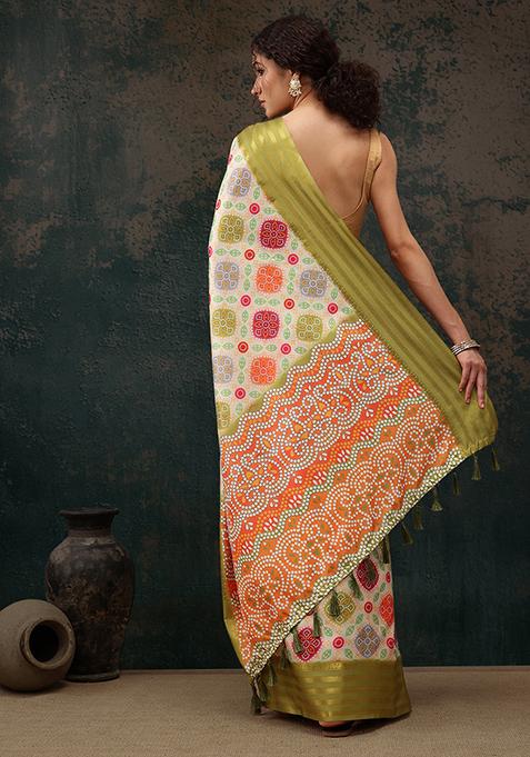 Multicolour Bandhani Print Soft Silk Saree Set