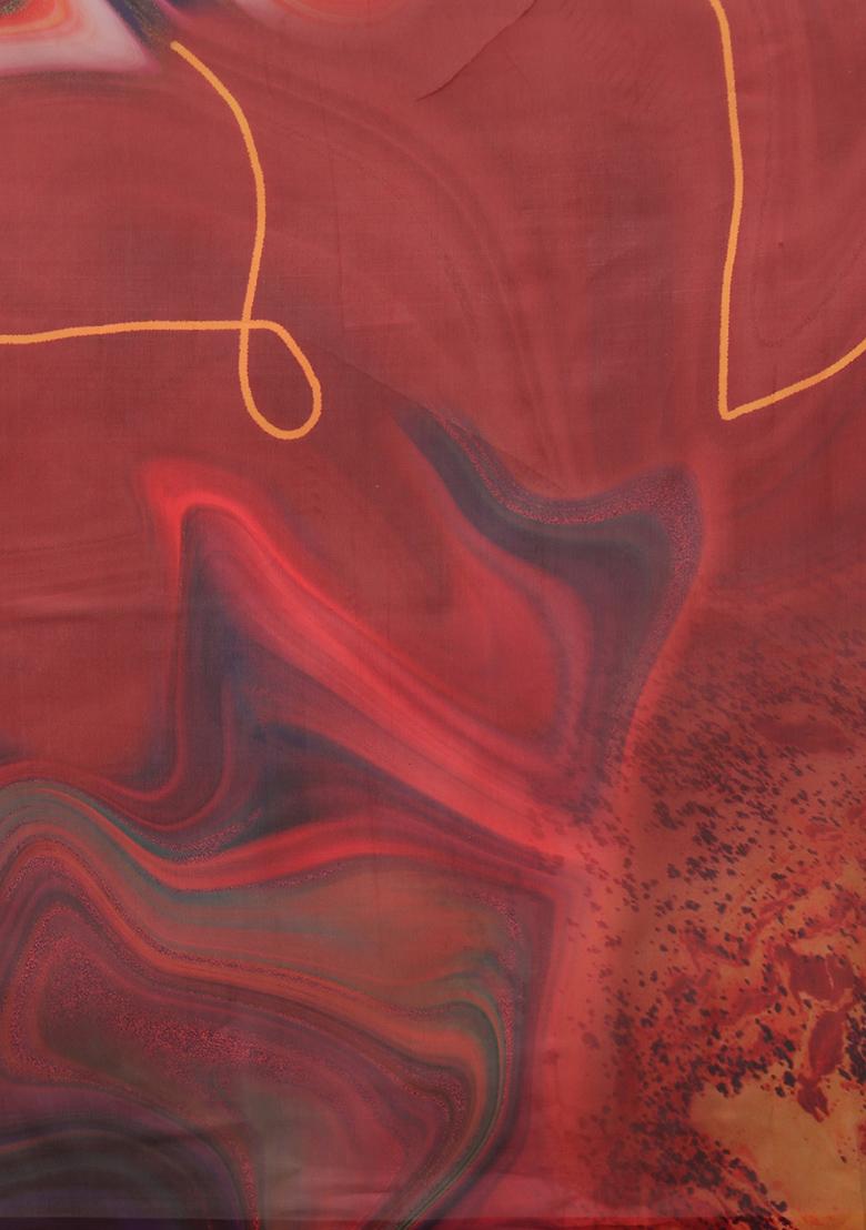 Brown Floral Digital Print Polyester Saree Set