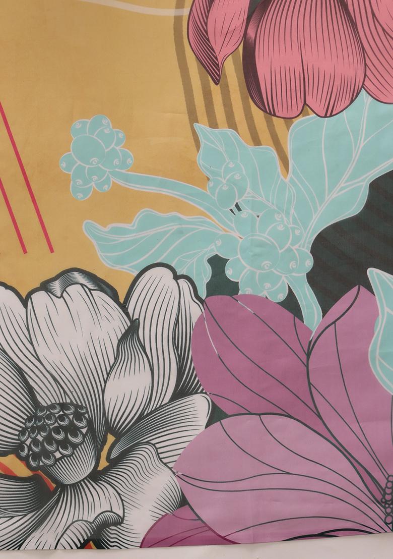 Yellow Floral Digital Print Polyester Saree Set