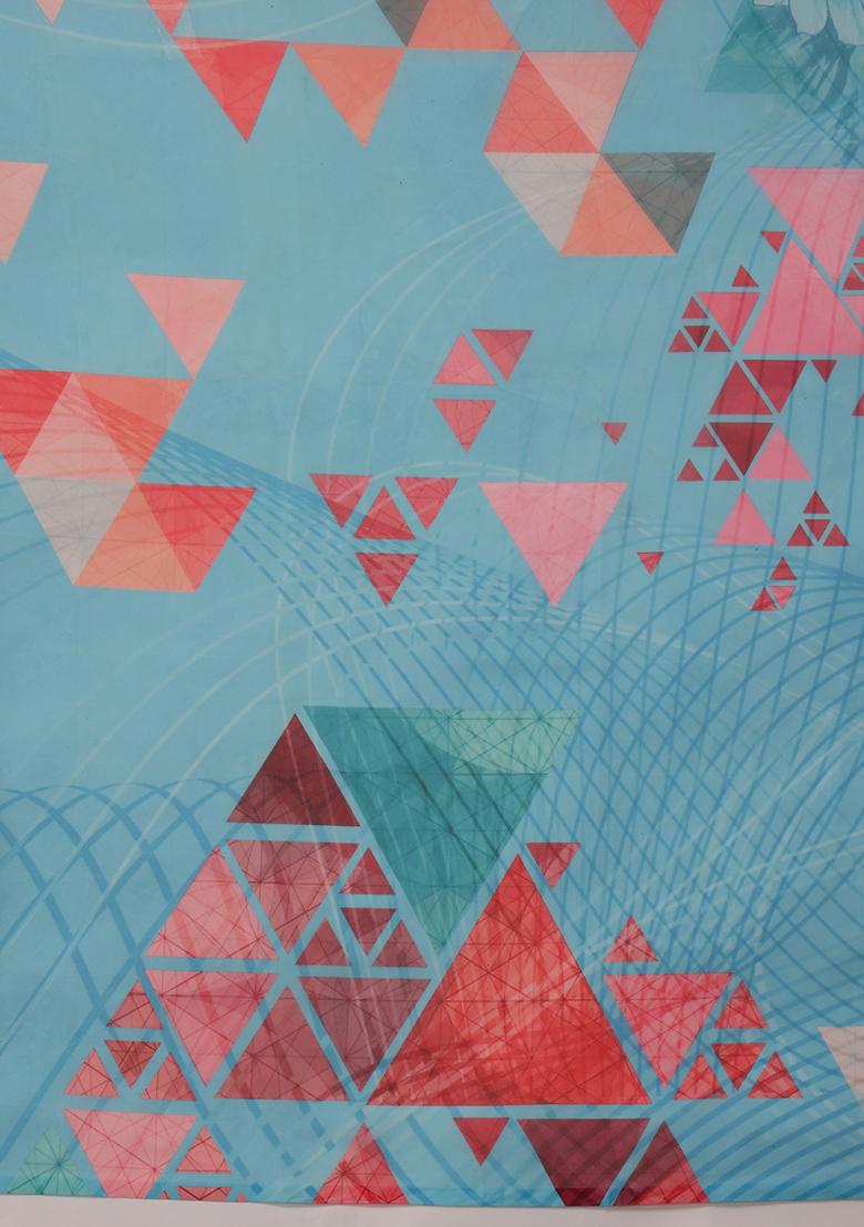 Blue Floral Digital Print Polyester Saree Set