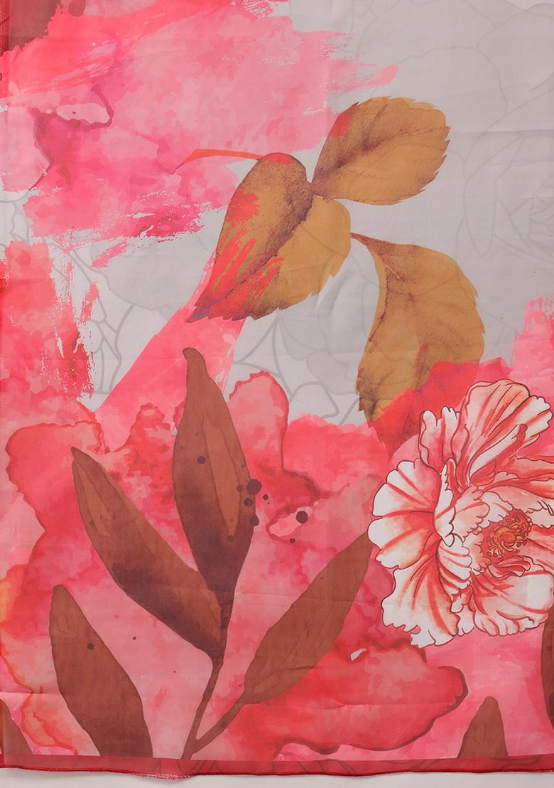 Multicolour Paisley Print Polyester Saree Set - Indya