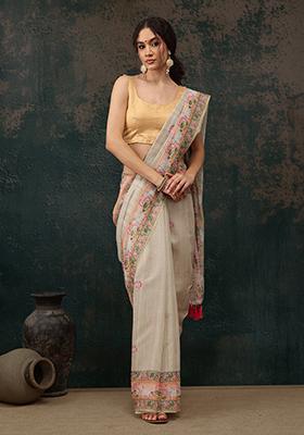 Light Green Kalamkari Digital Print Cotton Blend Saree Set