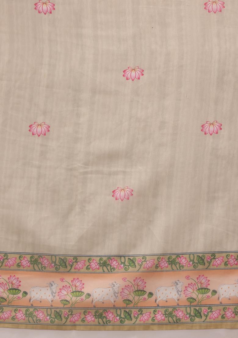 Light Green Kalamkari Digital Print Cotton Blend Saree Set