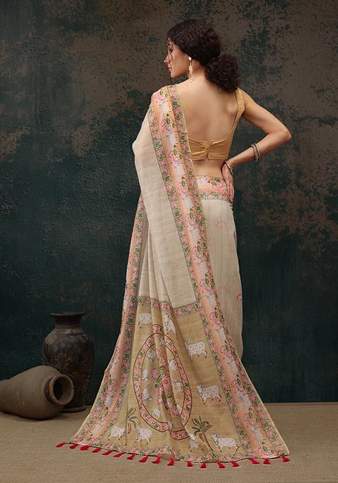 Light Green Kalamkari Digital Print Cotton Blend Saree Set