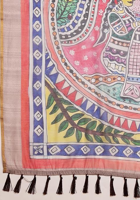 Purple Kalamkari Digital Print Cotton Blend Saree Set