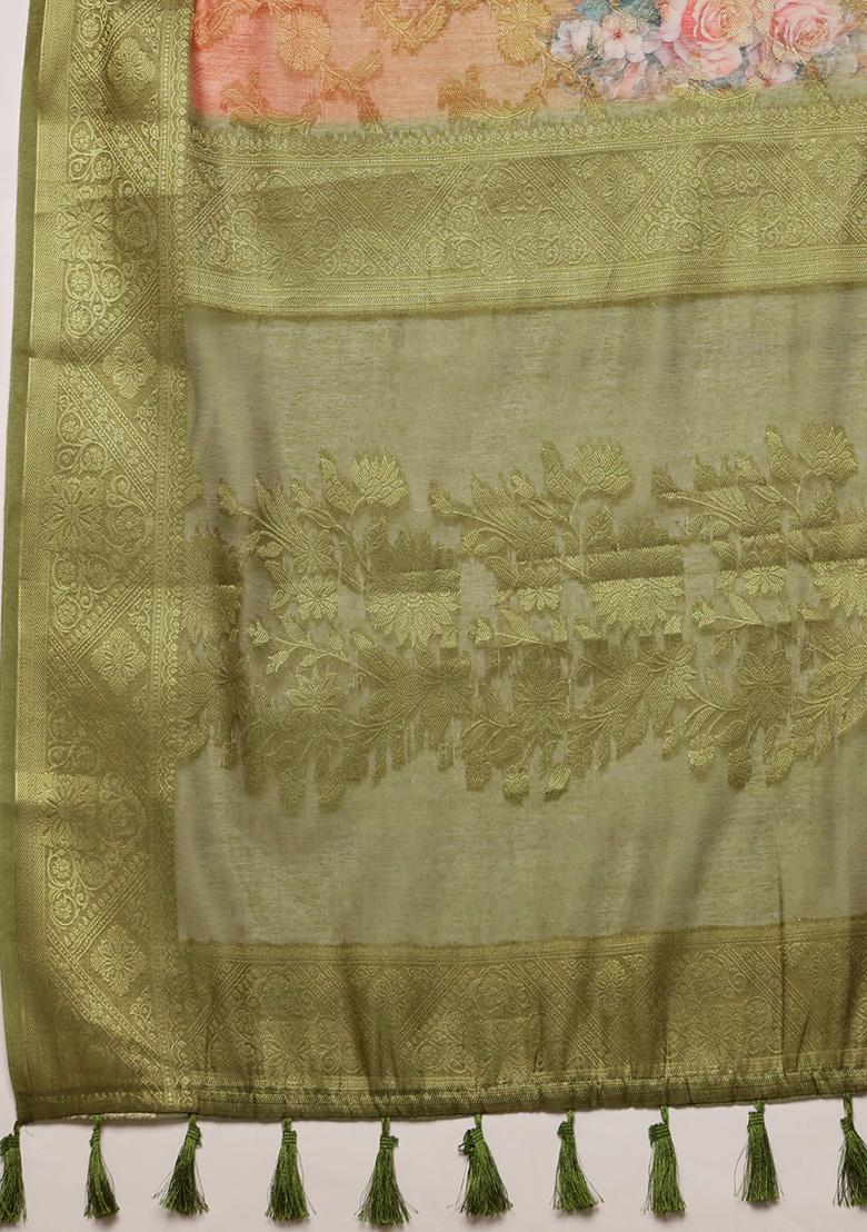 Maroon Floral Print Cotton Saree Set