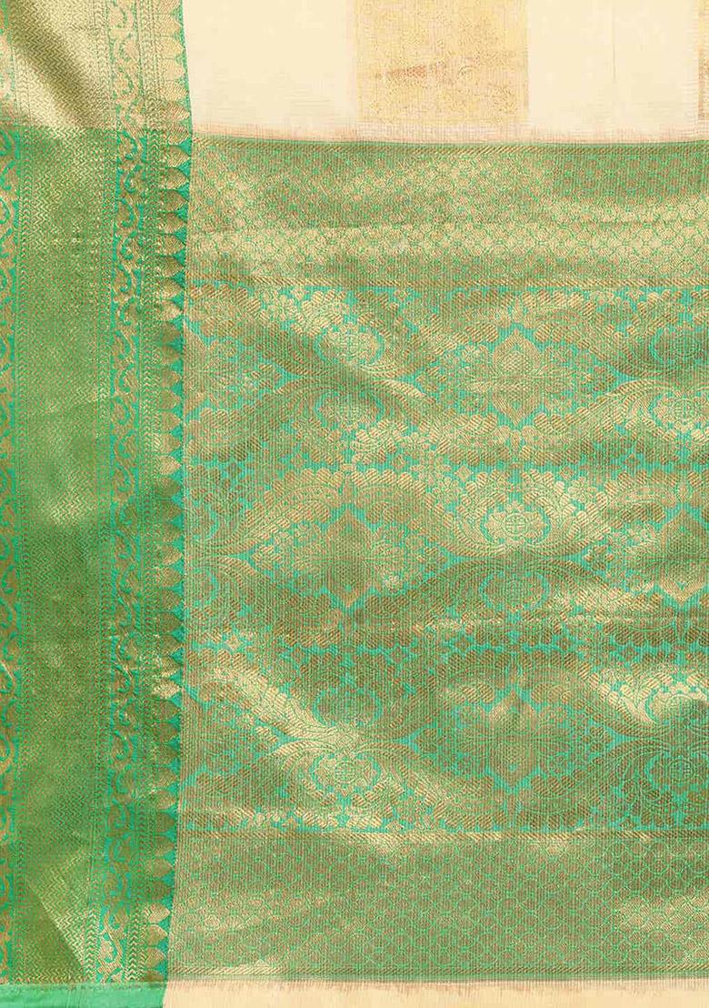 Green Check Print Jute Silk Saree Set