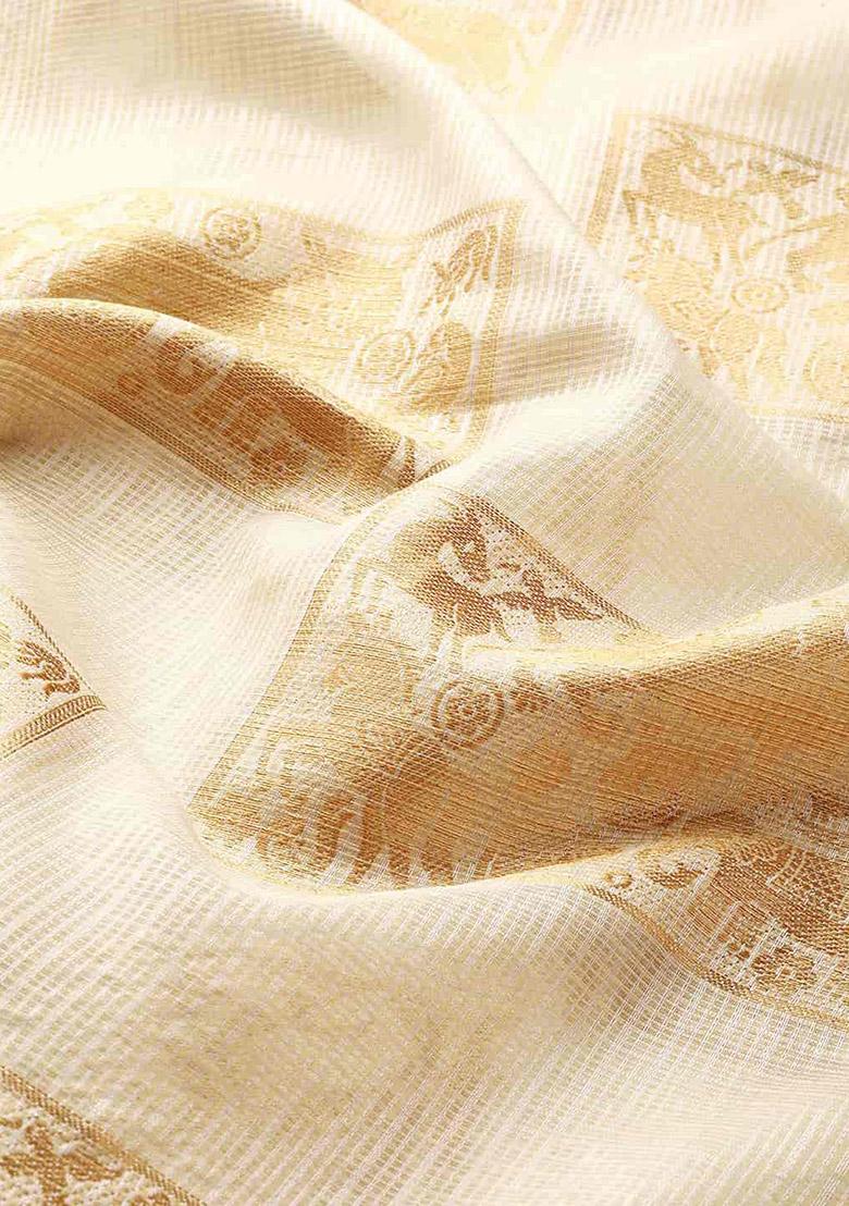 Green Check Print Jute Silk Saree Set