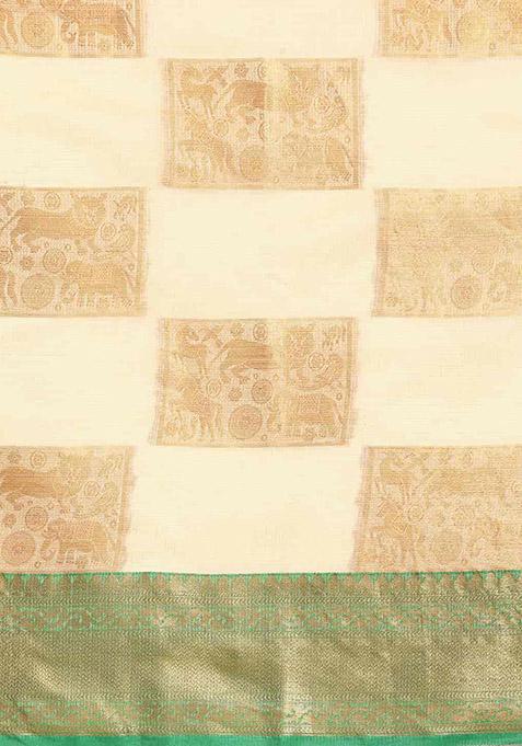 Green Check Print Jute Silk Saree Set