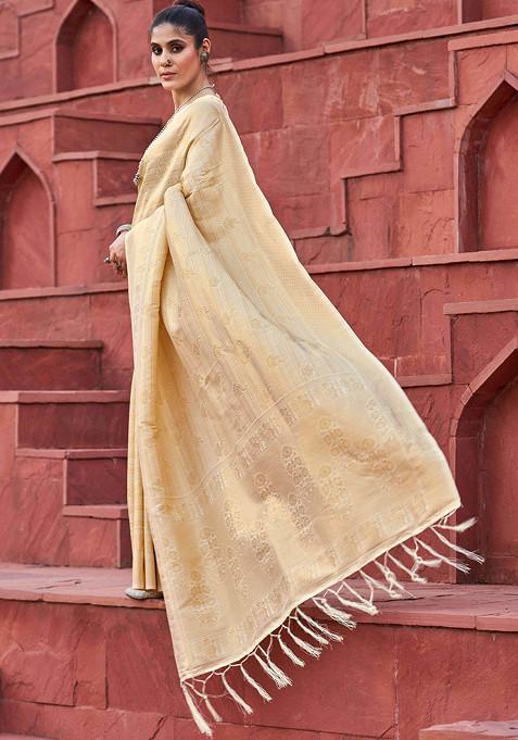 Zari Woven Banarasi Cream Saree
