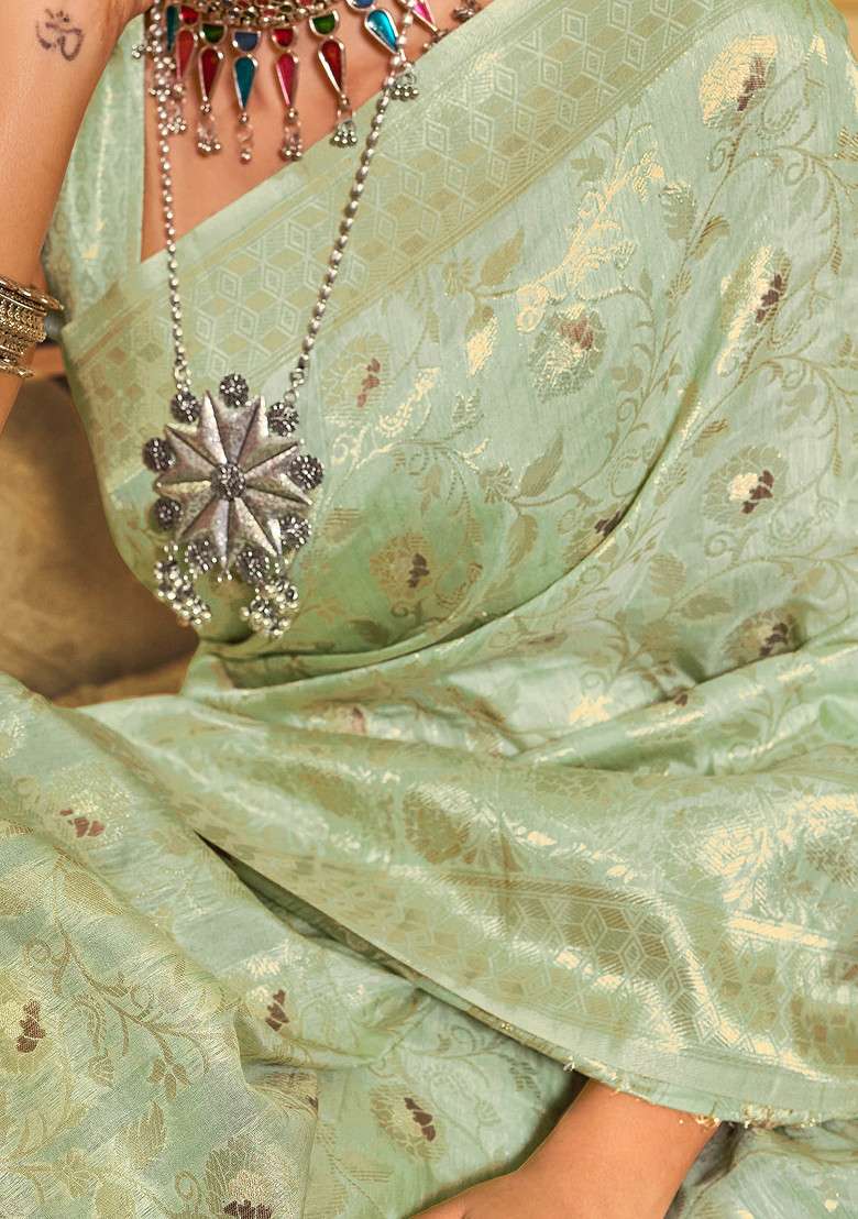 Jeri Green Zari Woven Banarasi Dola Silk Saree Set for Diwali | Wedding & Festive Wear - Indya