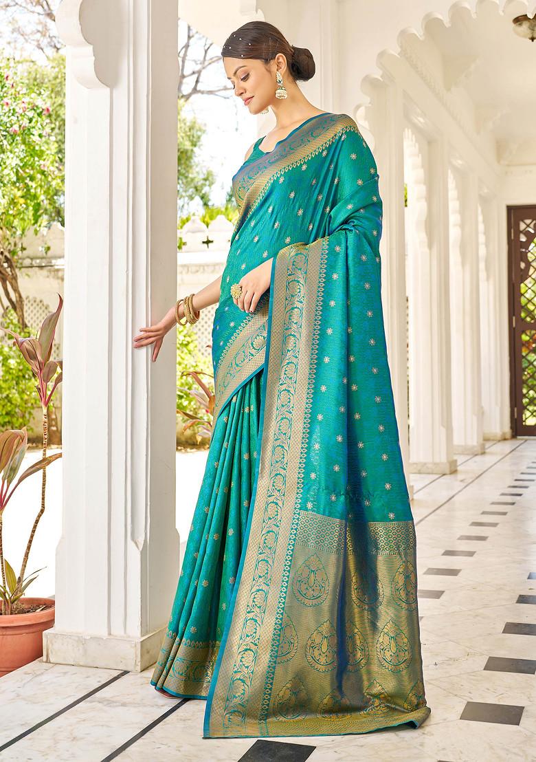 Green Zari Woven Work Banarasi Cotton Silk Saree Set