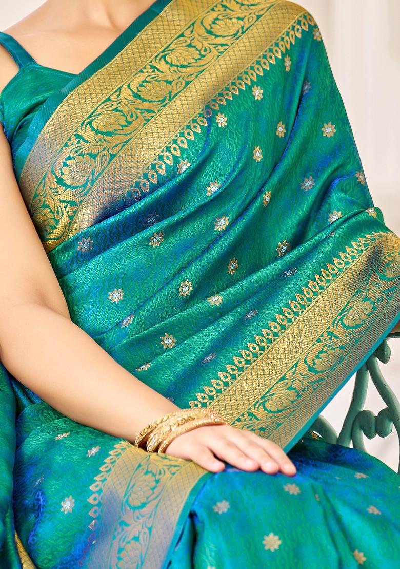 Green Zari Woven Work Banarasi Cotton Silk Saree Set