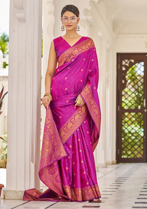 Pink Zari Woven Work Banarasi Cotton Silk Saree Set