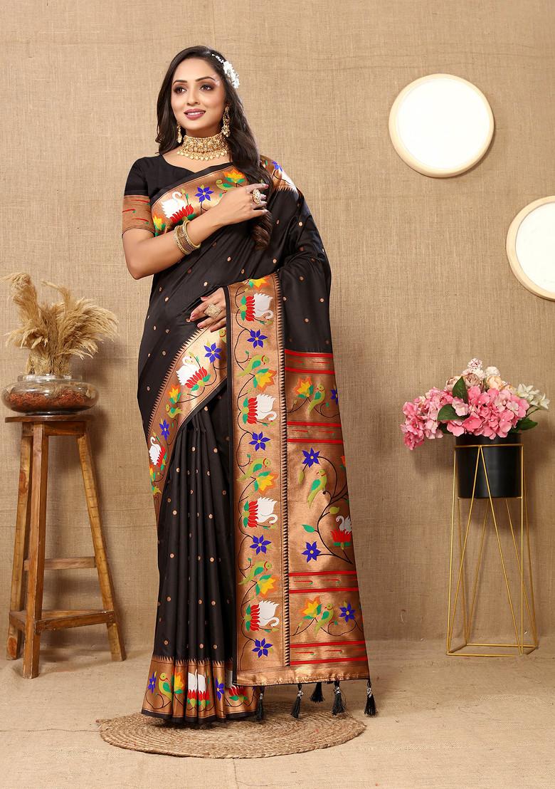 Black Woven Work Banarasi Paithani Silk Saree Set