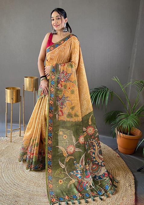 Yellow Zari Woven Banarasi Cotton Silk Saree Set