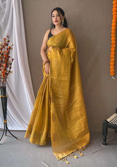 Golden Printed Banarasi Saree Set